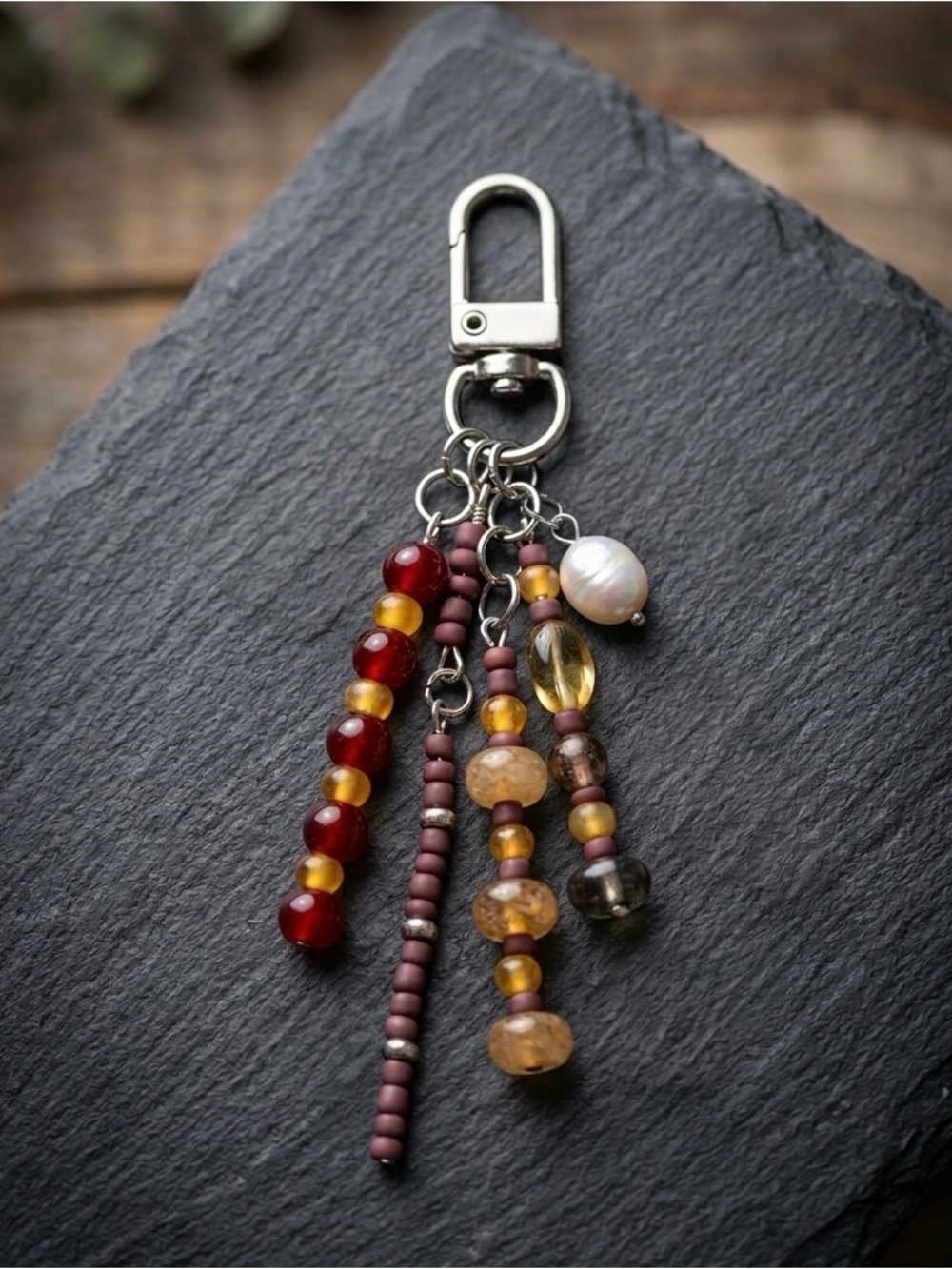 Bag Charm Keychain Maroon & Gold Hand Crafted with real Pearl ASU, U of M